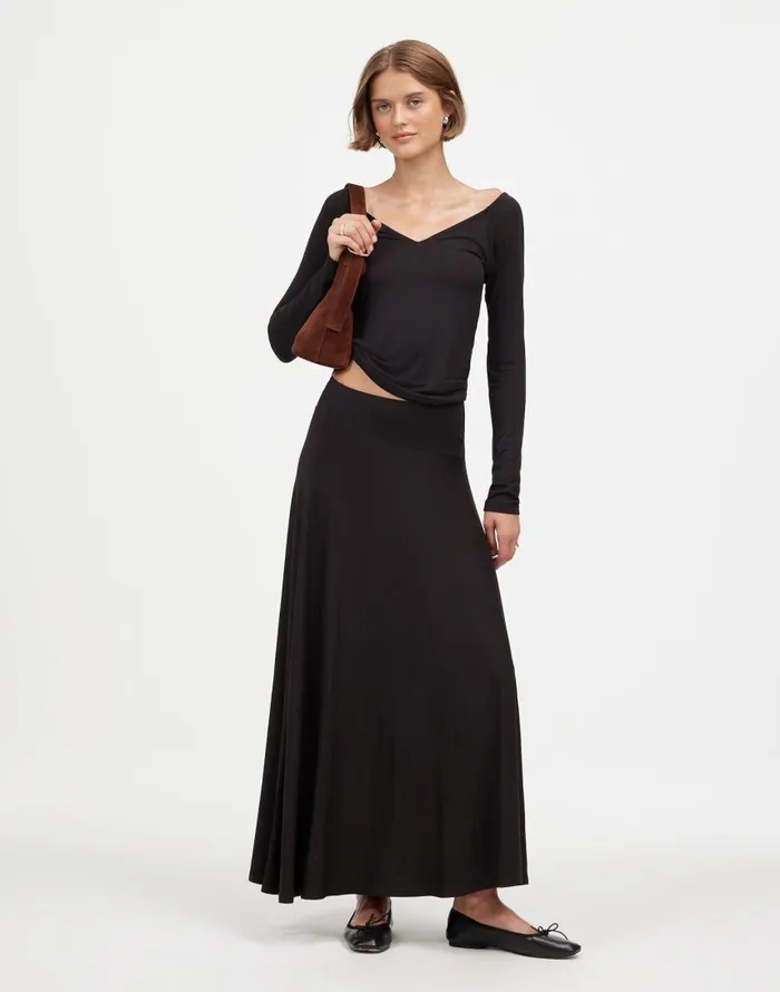 Skirts Women Madewell Jersey AsymmetricSeam Midi Skirt Jet Black