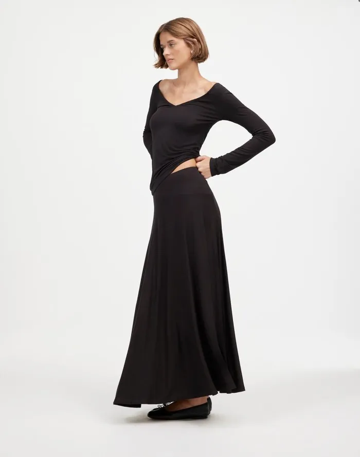 Skirts Women Madewell Jersey AsymmetricSeam Midi Skirt Jet Black