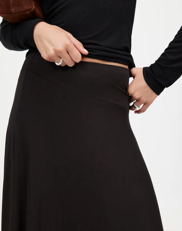 Skirts Women Madewell Jersey AsymmetricSeam Midi Skirt Jet Black