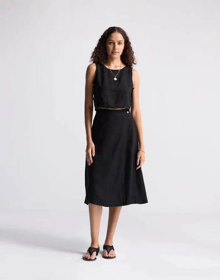 Skirts Women Madewell Reistor Overlap Midi Skirt In 100 Black Hemp Black