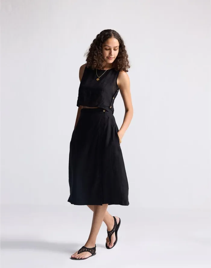 Skirts Women Madewell Reistor Overlap Midi Skirt In 100 Black Hemp Black