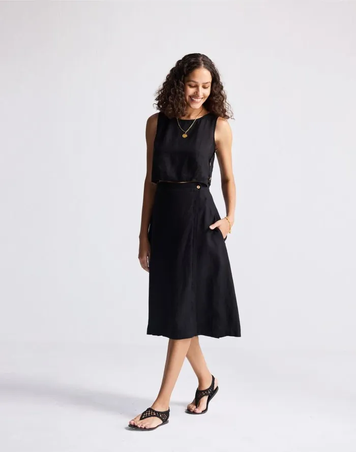 Skirts Women Madewell Reistor Overlap Midi Skirt In 100 Black Hemp Black