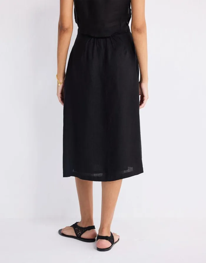 Skirts Women Madewell Reistor Overlap Midi Skirt In 100 Black Hemp Black