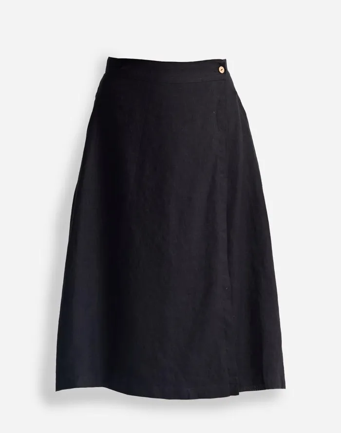 Skirts Women Madewell Reistor Overlap Midi Skirt In 100 Black Hemp Black