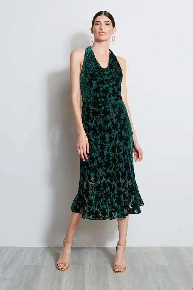 Sleeveless Dresses Women Elie Tahari Burn Out Velvet Halter Dress BOTTLE GREEN Sleeveless Dresses Women Elie Tahari Burn Out Velvet Halter Dress BOTTLE GREEN