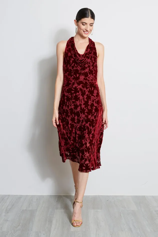 Sleeveless Dresses Women Elie Tahari Burn Out Velvet Halter Dress MERLOT