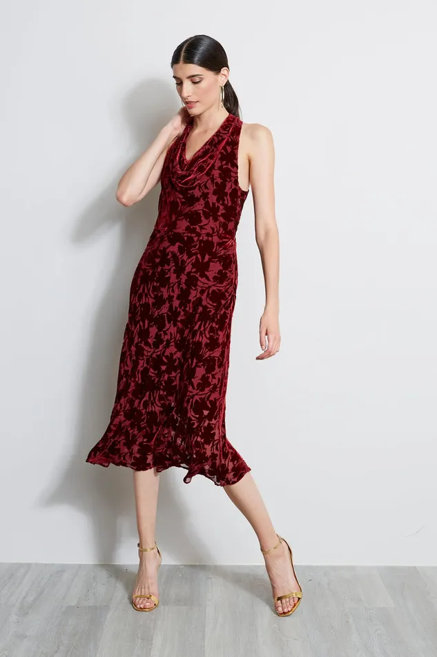 Sleeveless Dresses Women Elie Tahari Burn Out Velvet Halter Dress MERLOT