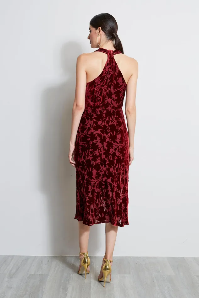 Sleeveless Dresses Women Elie Tahari Burn Out Velvet Halter Dress MERLOT