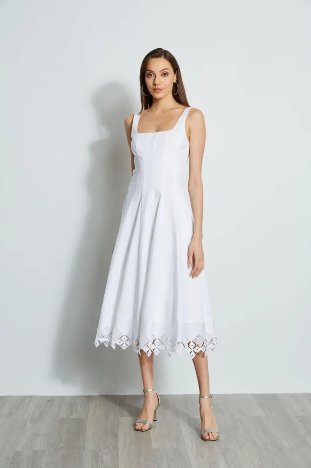 Sleeveless Dresses Women Elie Tahari Cotton Poplin Square Neck Dress WHITE