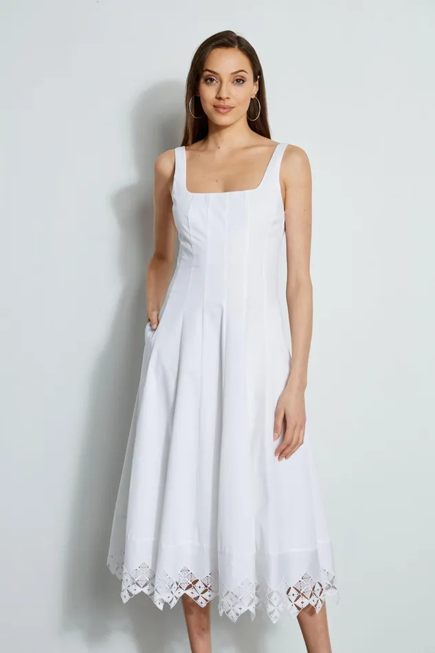Sleeveless Dresses Women Elie Tahari Cotton Poplin Square Neck Dress WHITE