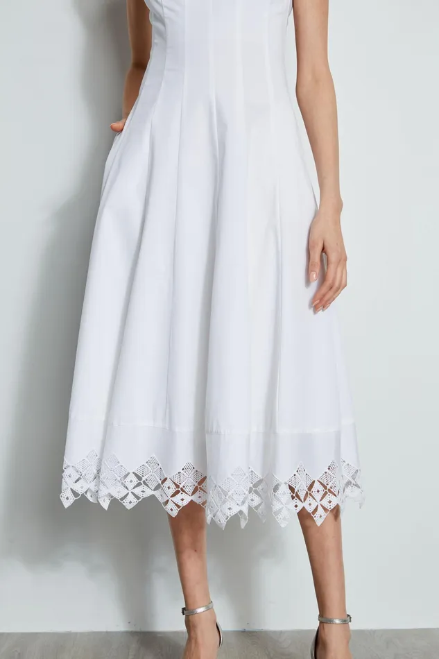 Sleeveless Dresses Women Elie Tahari Cotton Poplin Square Neck Dress WHITE