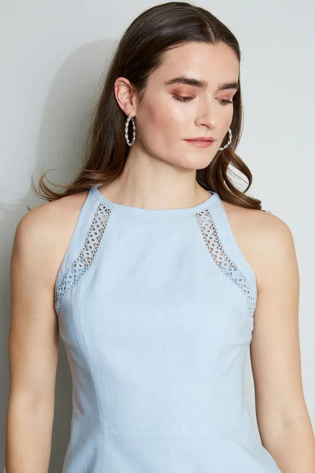 Sleeveless Dresses Women Elie Tahari Linen Lace Detail Dress WAVE MELANGE