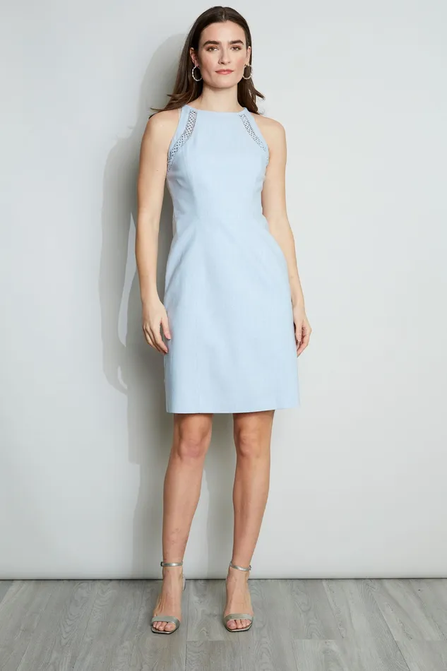 Sleeveless Dresses Women Elie Tahari Linen Lace Detail Dress WAVE MELANGE