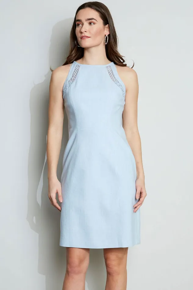 Sleeveless Dresses Women Elie Tahari Linen Lace Detail Dress WAVE MELANGE