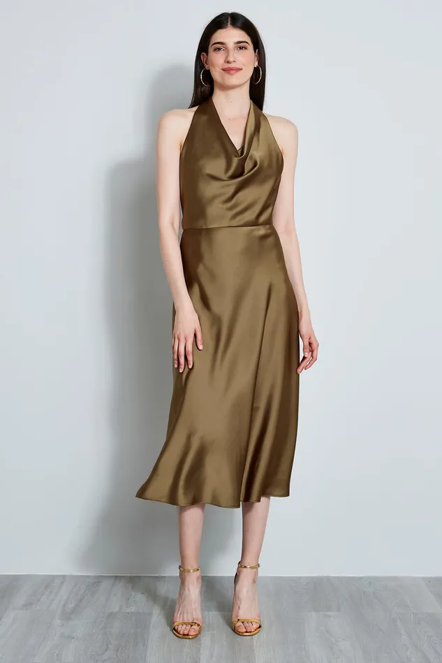 Sleeveless Dresses Women Elie Tahari Satin Halter Dress MOSS