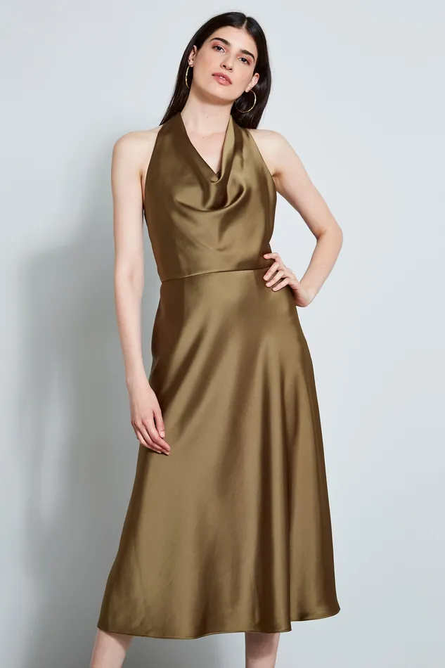 Sleeveless Dresses Women Elie Tahari Satin Halter Dress MOSS