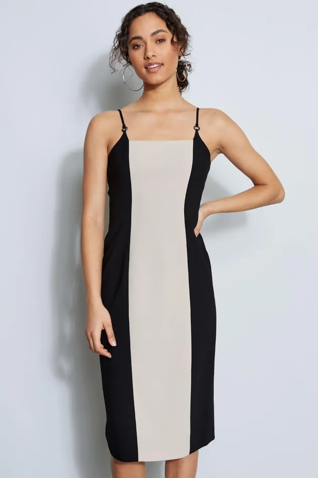 Sleeveless Dresses Women Elie Tahari Two Tone Slim Dress BLACK