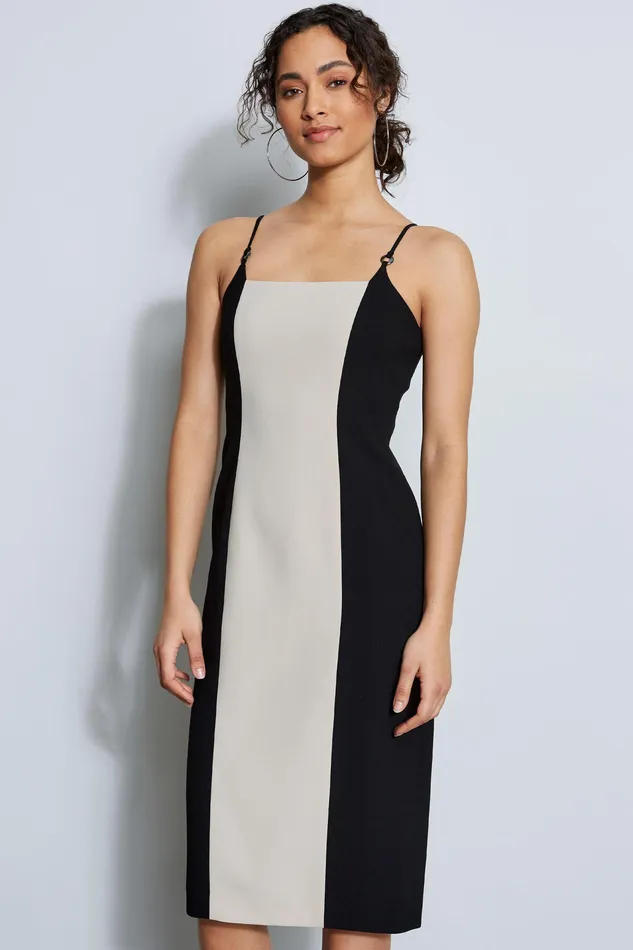 Sleeveless Dresses Women Elie Tahari Two Tone Slim Dress BLACK