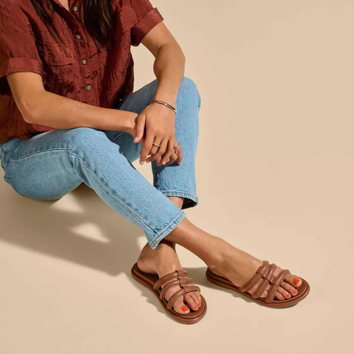 Slides Women Olukai Tiare Slide Leather Slide Sandals 8211 Fox
