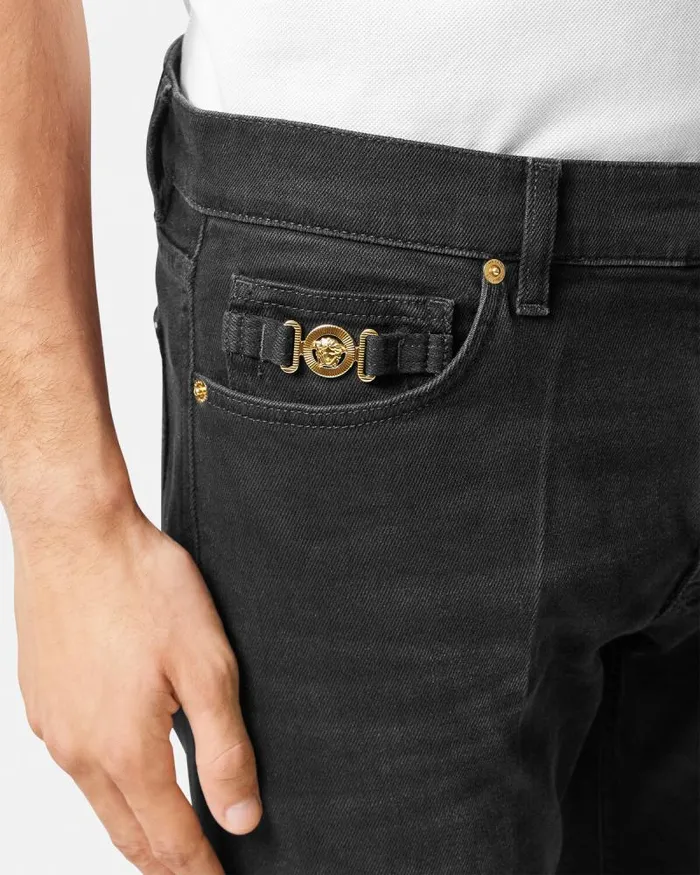SlimFit Jeans Black Men Versace Pants and Shorts