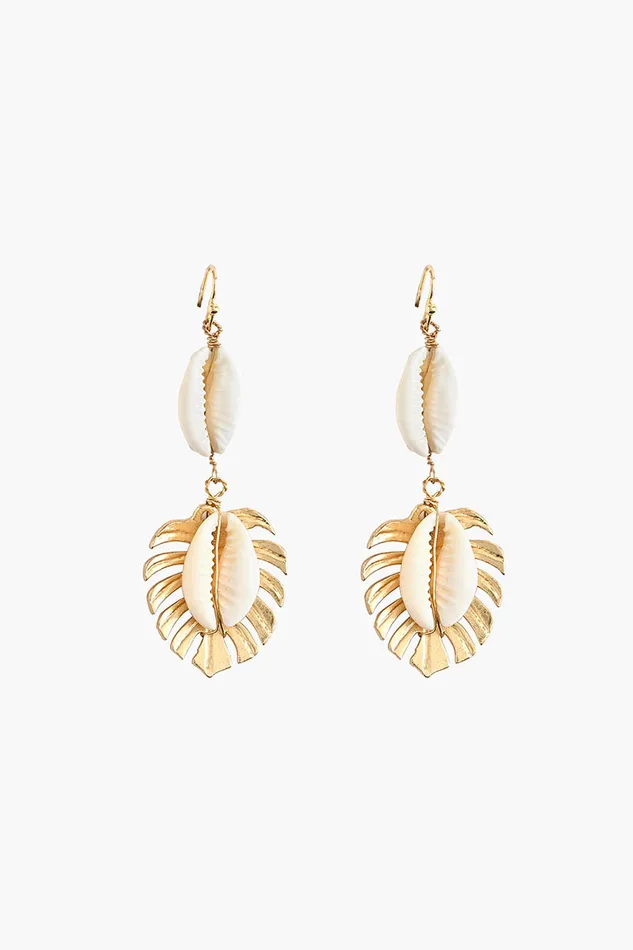 Small Accessories Women Gold and Shell Drop Earrings with Leaf Design America and Beyond