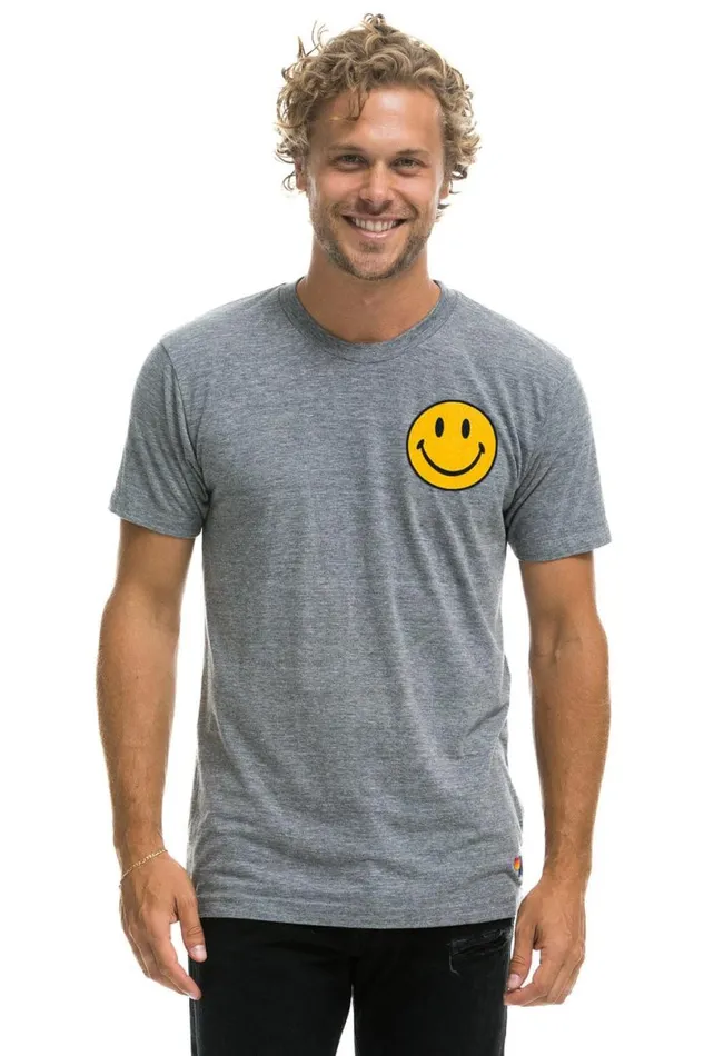 Smiley 2 Crew Tee 8211 Heather Grey WomenMen Aviator Nation Tees