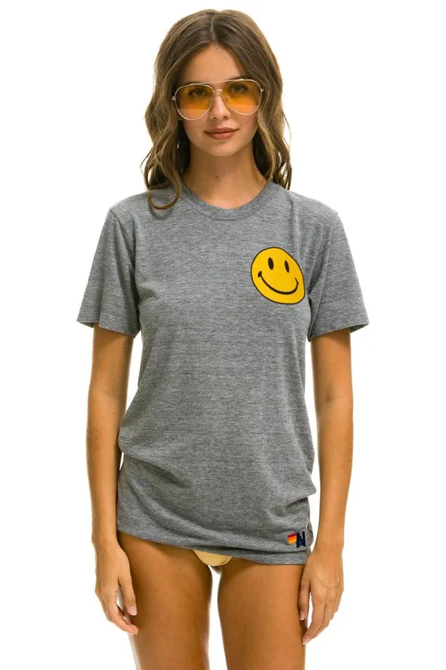 Smiley 2 Crew Tee 8211 Heather Grey WomenMen Aviator Nation Tees