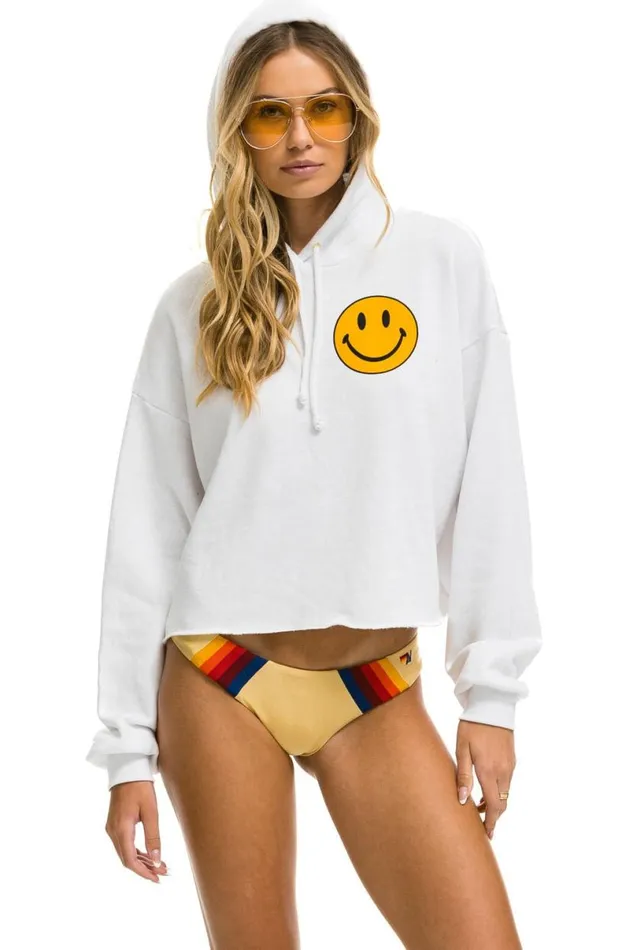 Smiley 2 Relaxed Cropped Pullover Hoodie 8211 White Women Aviator Nation Hoodies Smiley 2 Relaxed Cropped Pullover Hoodie 8211 White Women Aviator Nation Hoodies