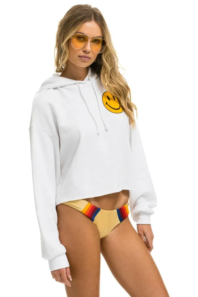 Smiley 2 Relaxed Cropped Pullover Hoodie 8211 White Women Aviator Nation Hoodies