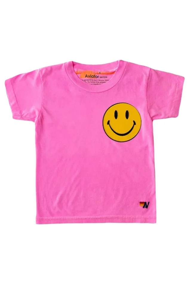Smiley 2 Tee 8211 Neon Pink Kids Aviator Nation Tees