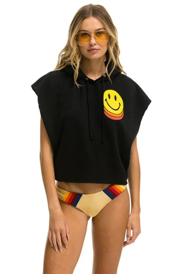 Smiley Sunset Sleeveless Relaxed Cropped Pullover Hoodie 8211 Black Women Aviator Nation Hoodies Smiley Sunset Sleeveless Relaxed Cropped Pullover Hoodie 8211 Black Women Aviator Nation Hoodies