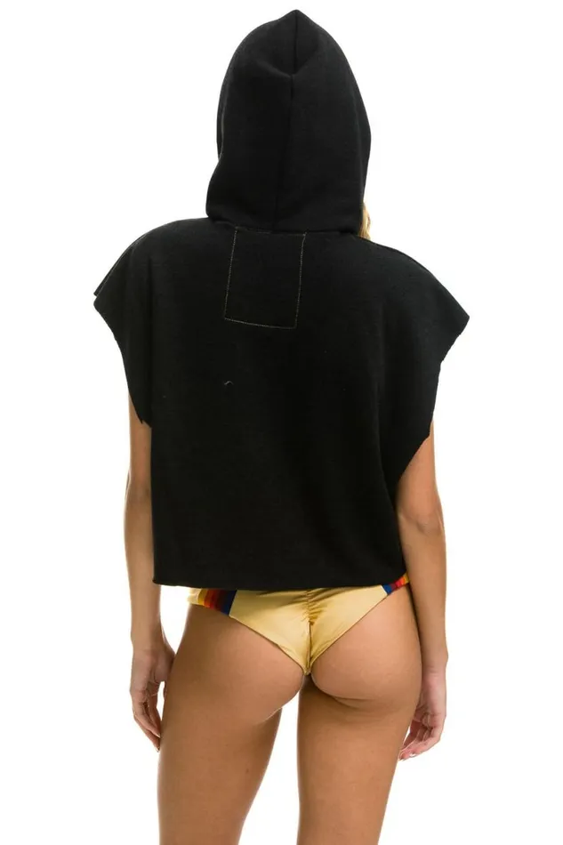 Smiley Sunset Sleeveless Relaxed Cropped Pullover Hoodie 8211 Black Women Aviator Nation Hoodies