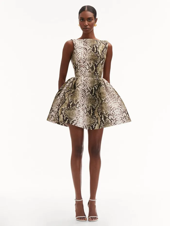 Snake Faille Cocktail Dress Olive Women Oscar De La Renta Dresses Snake Faille Cocktail Dress Olive Women Oscar De La Renta Dresses