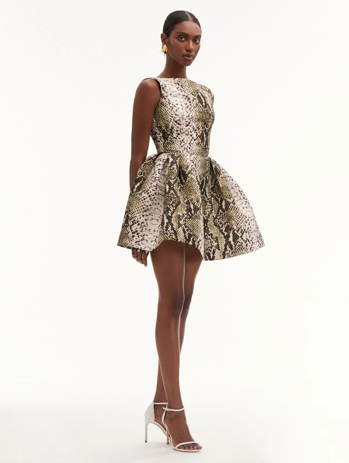 Snake Faille Cocktail Dress Olive Women Oscar De La Renta Dresses Snake Faille Cocktail Dress Olive Women Oscar De La Renta Dresses