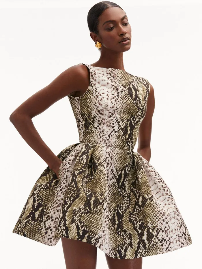 Snake Faille Cocktail Dress Olive Women Oscar De La Renta Dresses Snake Faille Cocktail Dress Olive Women Oscar De La Renta Dresses