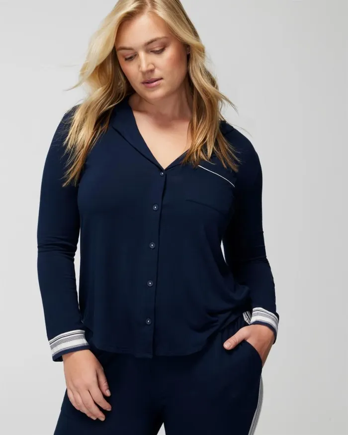 Soma Cool Nights HighLow LongSleeve Notch Collar Top Nightfall Navy Women Matching Sets and Separates Soma Cool Nights HighLow LongSleeve Notch Collar Top Nightfall Navy Women Matching Sets and Separates