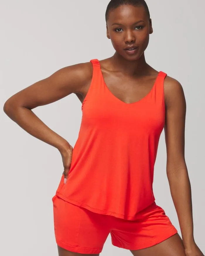 Soma Cool Nights Shirred Strap Tank Paradise Garden Navy Women Matching Sets and Separates Soma Cool Nights Shirred Strap Tank Paradise Garden Navy Women Matching Sets and Separates