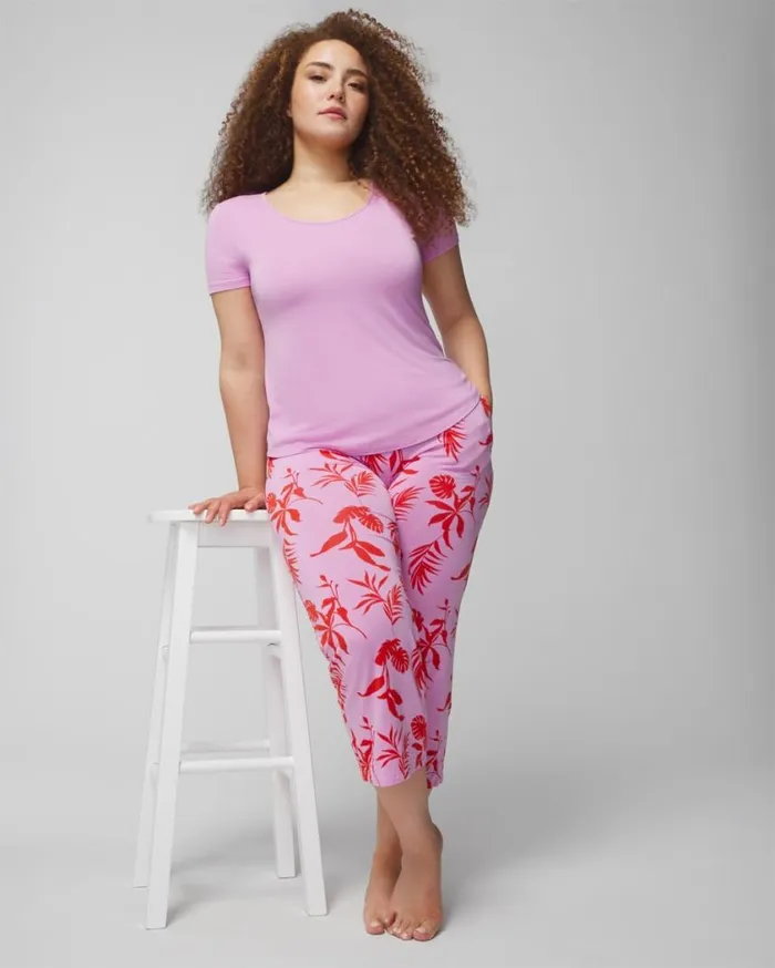 Soma Cool Nights ShortSleeve Cropped Pants Set Shadow Flora M Metapoppy Women Matching Sets and Separates