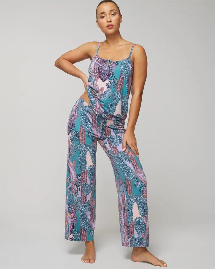 Soma Cool Nights Wide Leg Pajama Pants Ornamental Paisley Blue Women Matching Sets and Separates Soma Cool Nights Wide Leg Pajama Pants Ornamental Paisley Blue Women Matching Sets and Separates
