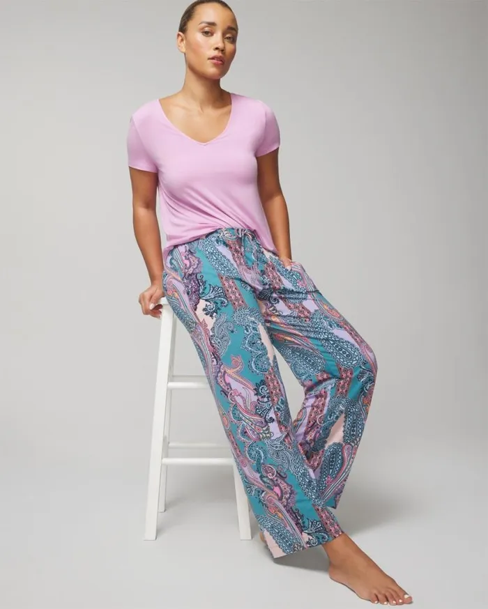 Soma Cool Nights Wide Leg Pajama Pants Ornamental Paisley Blue Women Matching Sets and Separates