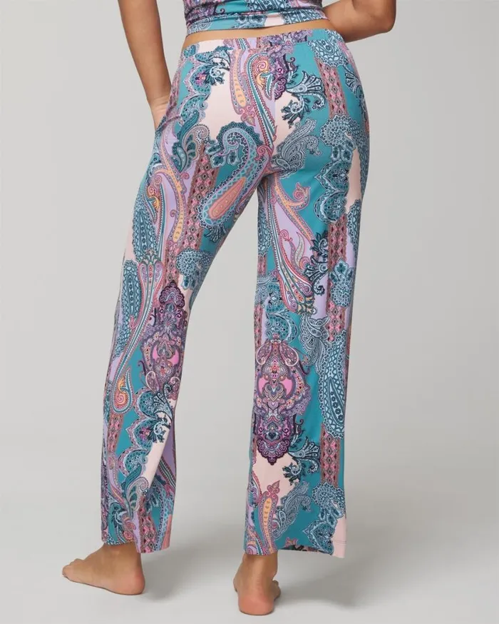 Soma Cool Nights Wide Leg Pajama Pants Ornamental Paisley Blue Women Matching Sets and Separates