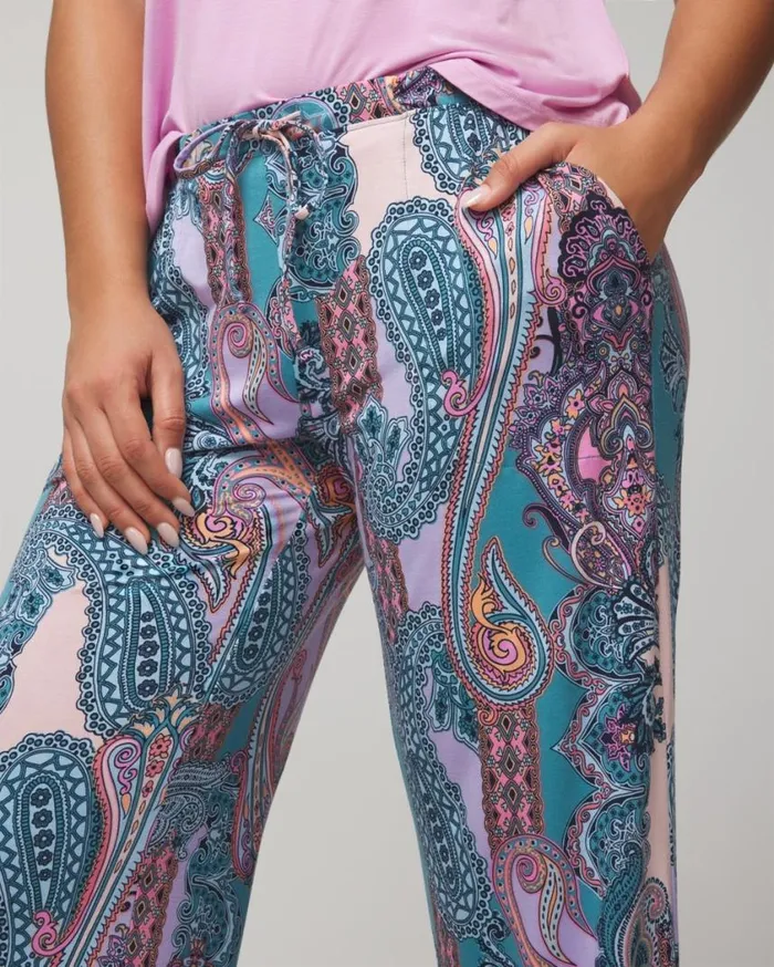 Soma Cool Nights Wide Leg Pajama Pants Ornamental Paisley Blue Women Matching Sets and Separates
