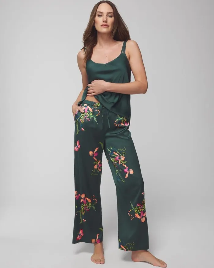 Soma Satin WideLeg Pant Garden Gecko Lush Emerald Women Matching Sets and Separates Soma Satin WideLeg Pant Garden Gecko Lush Emerald Women Matching Sets and Separates