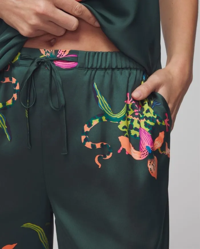 Soma Satin WideLeg Pant Garden Gecko Lush Emerald Women Matching Sets and Separates