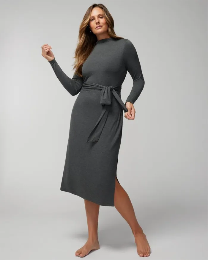 Soma Soft Jersey Wrap Midi Bra Dress Heather Quartz Women Midi Dresses