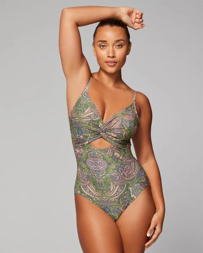 Soma Soma Swim TwistFront Keyhole OnePiece Ornamental Paisley G Lime Women Swim Soma Soma Swim TwistFront Keyhole OnePiece Ornamental Paisley G Lime Women Swim