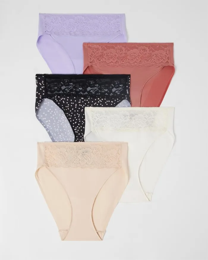 Soma Vanishing Edge Microfiber HighLeg Briefs With Lace 5 Pack Leafy Lines Multipack Women Panties Soma Vanishing Edge Microfiber HighLeg Briefs With Lace 5 Pack Leafy Lines Multipack Women Panties