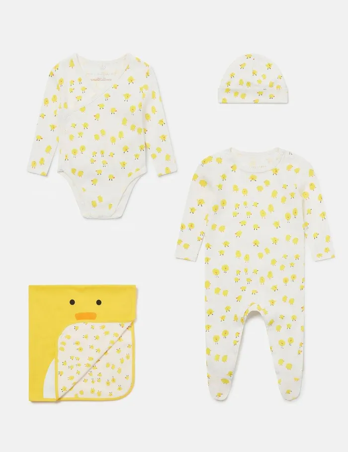 Stella McCartney Baby Boys Kids Chick Pattern Baby Gift Set Yellow And White