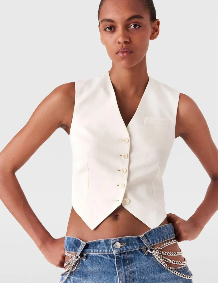 Stella McCartney Coats And Jackets Women Cropped Tailored Wool Vest Cream Stella McCartney Coats And Jackets Women Cropped Tailored Wool Vest Cream
