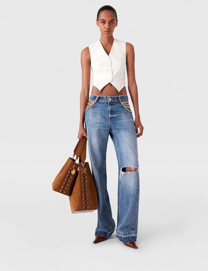 Stella McCartney Coats And Jackets Women Cropped Tailored Wool Vest Cream Stella McCartney Coats And Jackets Women Cropped Tailored Wool Vest Cream